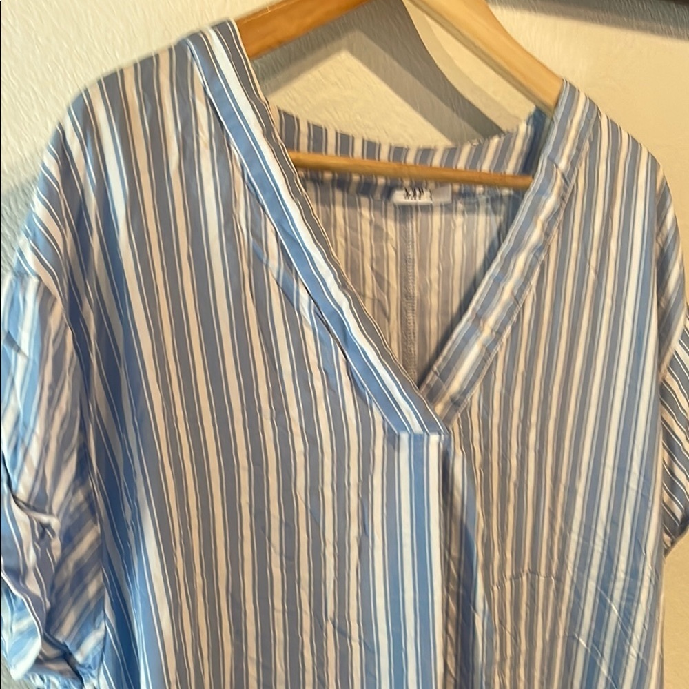 Gap Blue Striped V Neck Cap Cuff Sleeve Mini Dress with Pockets - Picture 4 of 8
